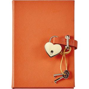Heart Lock Journal in Orange Saffiano Leather